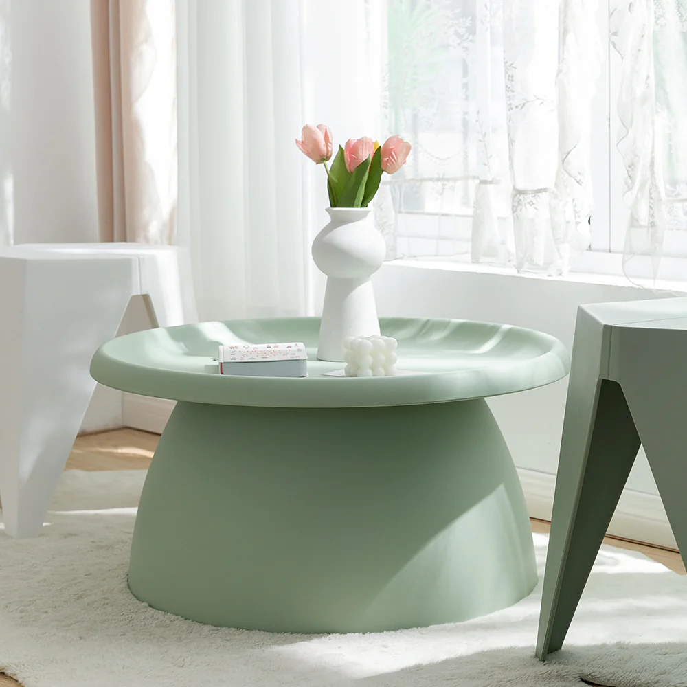 Artiss Coffee Table Round 71CM Plastic Green - Image 5