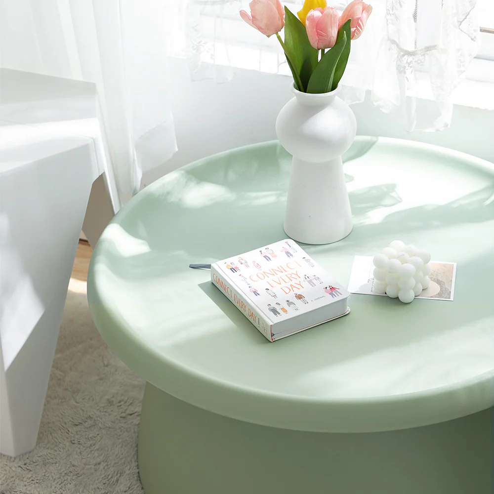 Artiss Coffee Table Round 71CM Plastic Green - Image 6