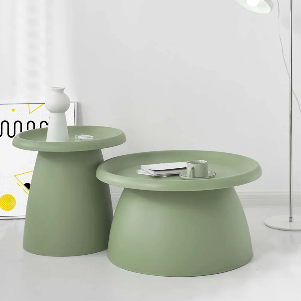 Artiss Coffee Table Round 71CM Plastic Green - Image 7