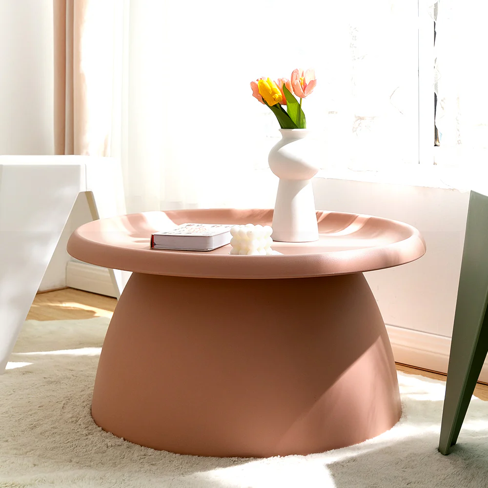 Artiss Coffee Table Round 71CM Plastic Pink - Image 5