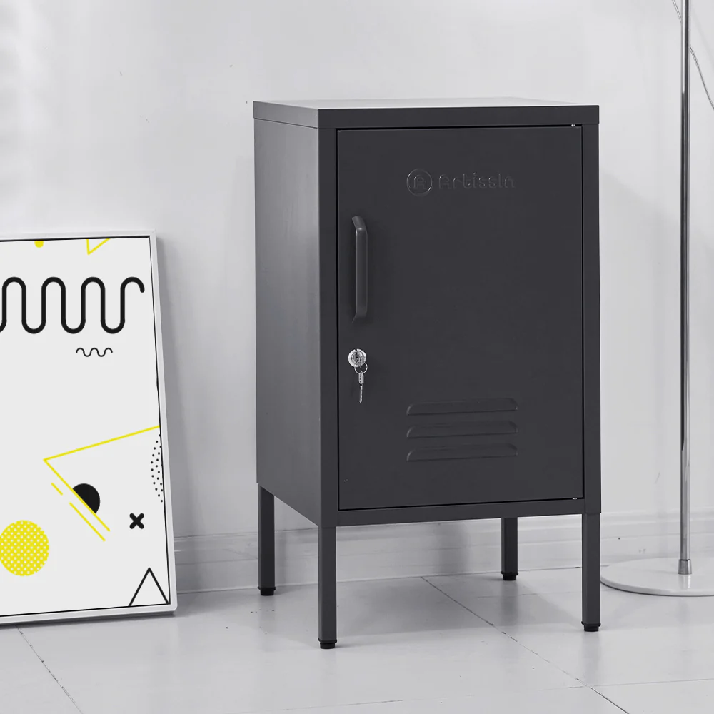 ArtissIn Bedside Table Metal Cabinet - Black - Image 5