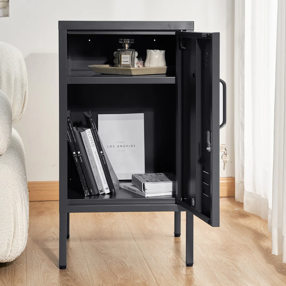 ArtissIn Bedside Table Metal Cabinet - Black - Image 6