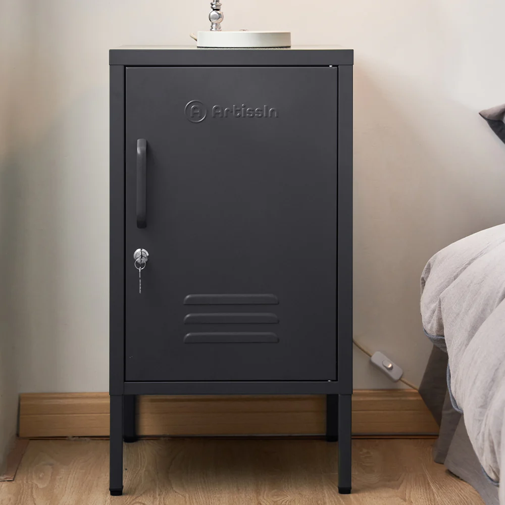 ArtissIn Bedside Table Metal Cabinet - Black - Image 8
