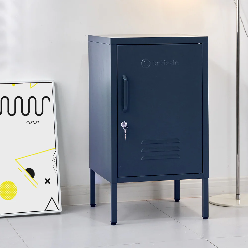 ArtissIn Bedside Table Metal Cabinet - Blue - Image 5
