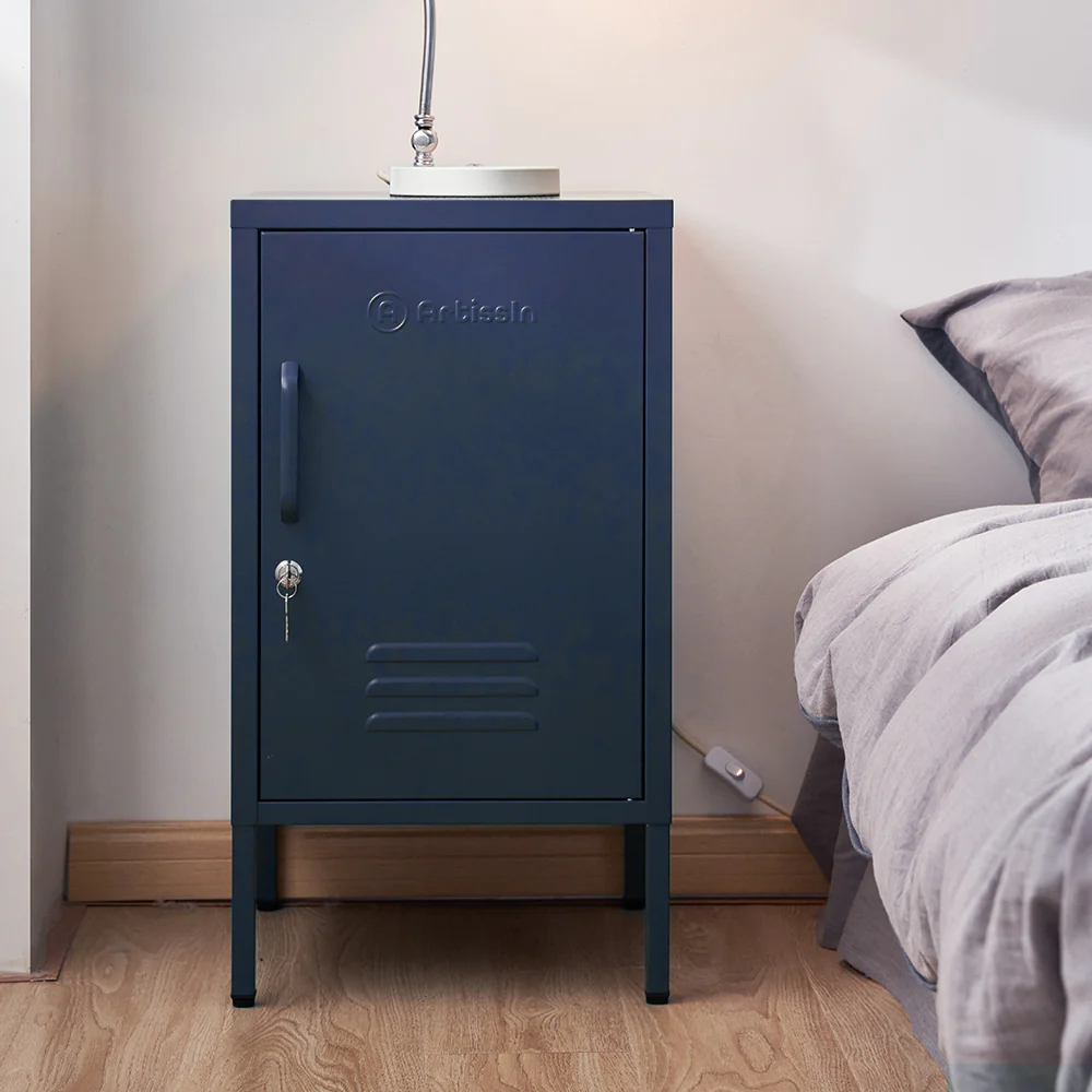 ArtissIn Bedside Table Metal Cabinet - Blue - Image 8