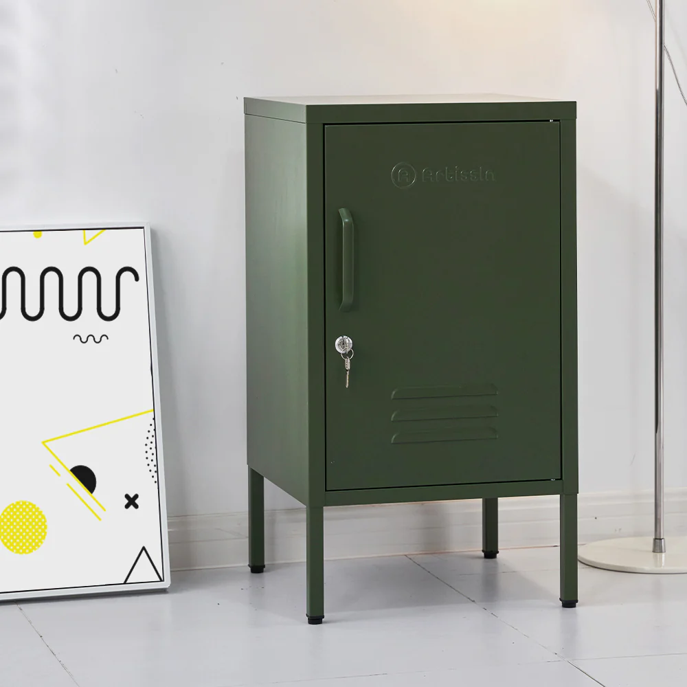 ArtissIn Bedside Table Metal Cabinet - Green - Image 5