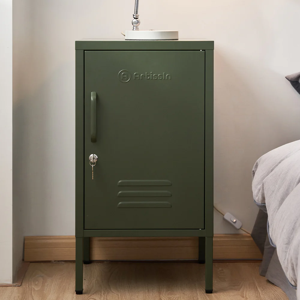 ArtissIn Bedside Table Metal Cabinet - Green - Image 8