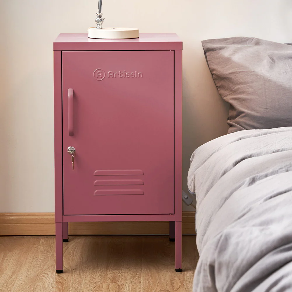 ArtissIn Bedside Table Metal Cabinet - MINI Pink - Image 8