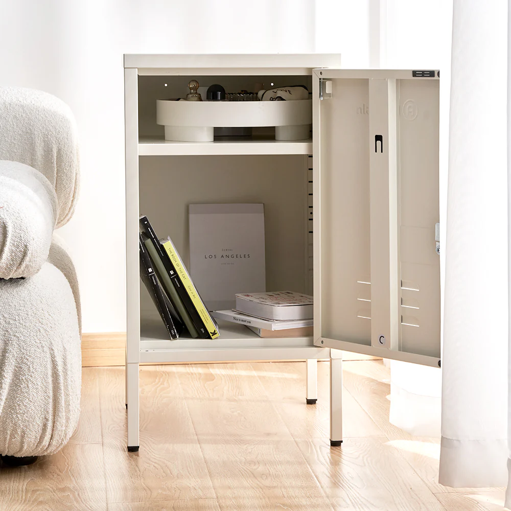 ArtissIn Bedside Table Metal Cabinet - White - Image 6