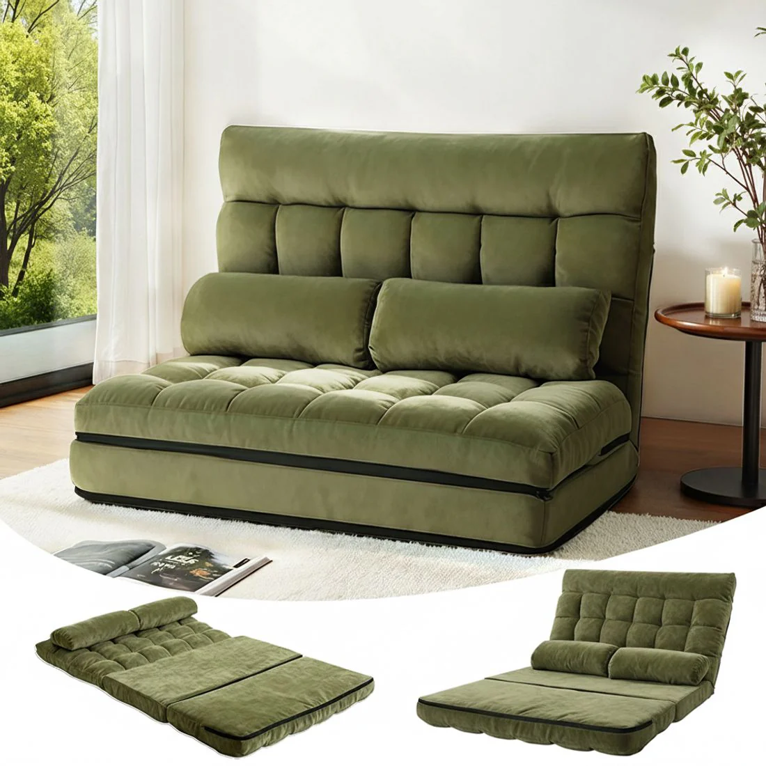 ArtissLounge Sofa Bed 2 seater Green Fabric