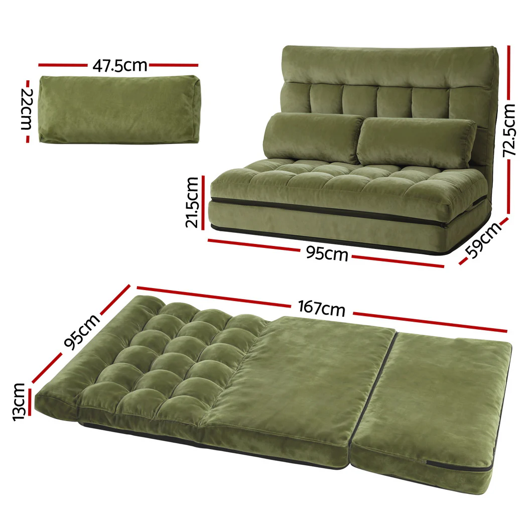 ArtissLounge Sofa Bed 2 seater Green Fabric - Image 3