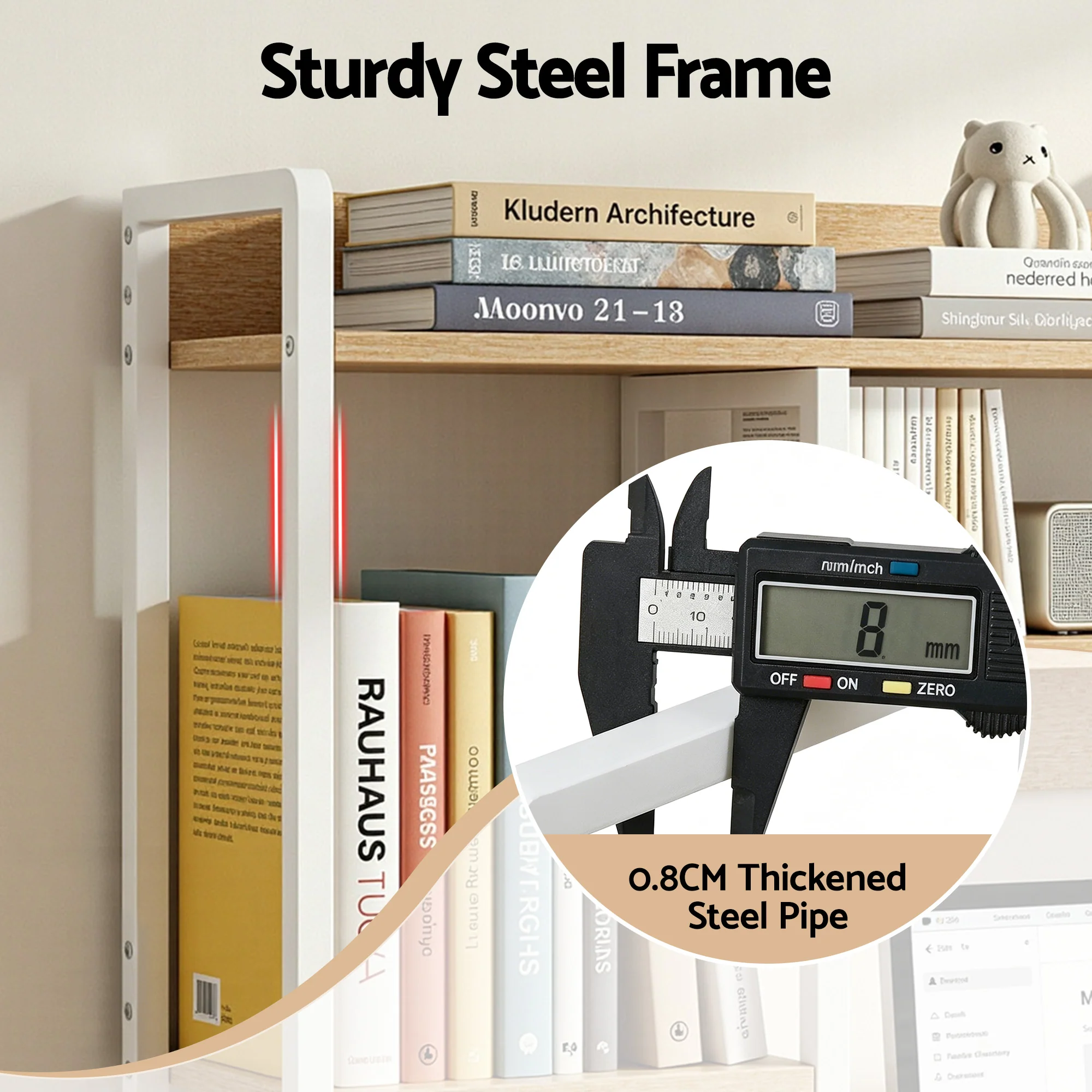 Artist 2-Tier Desk Bookshelf Organizer 24cm Depth for Unblocked Monitor View Asymmetrical Desk Hutch Dorm for WFH & Gaming Heavy-Duty - Image 6