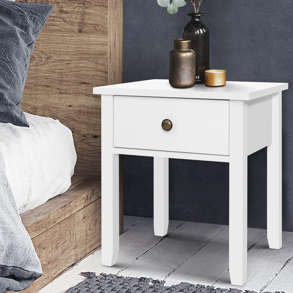 Artiss Bedside Table 1 Drawer - BOW White - Image 2