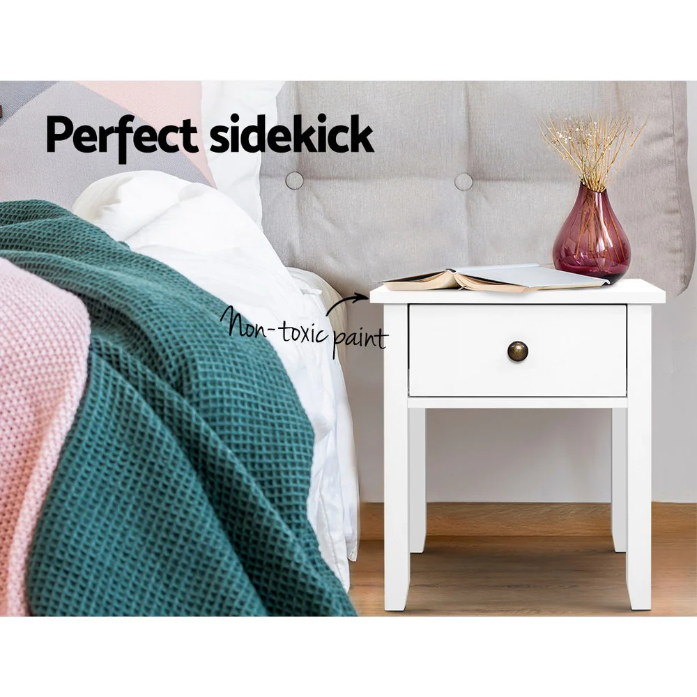 Artiss Bedside Table 1 Drawer - BOW White - Image 3