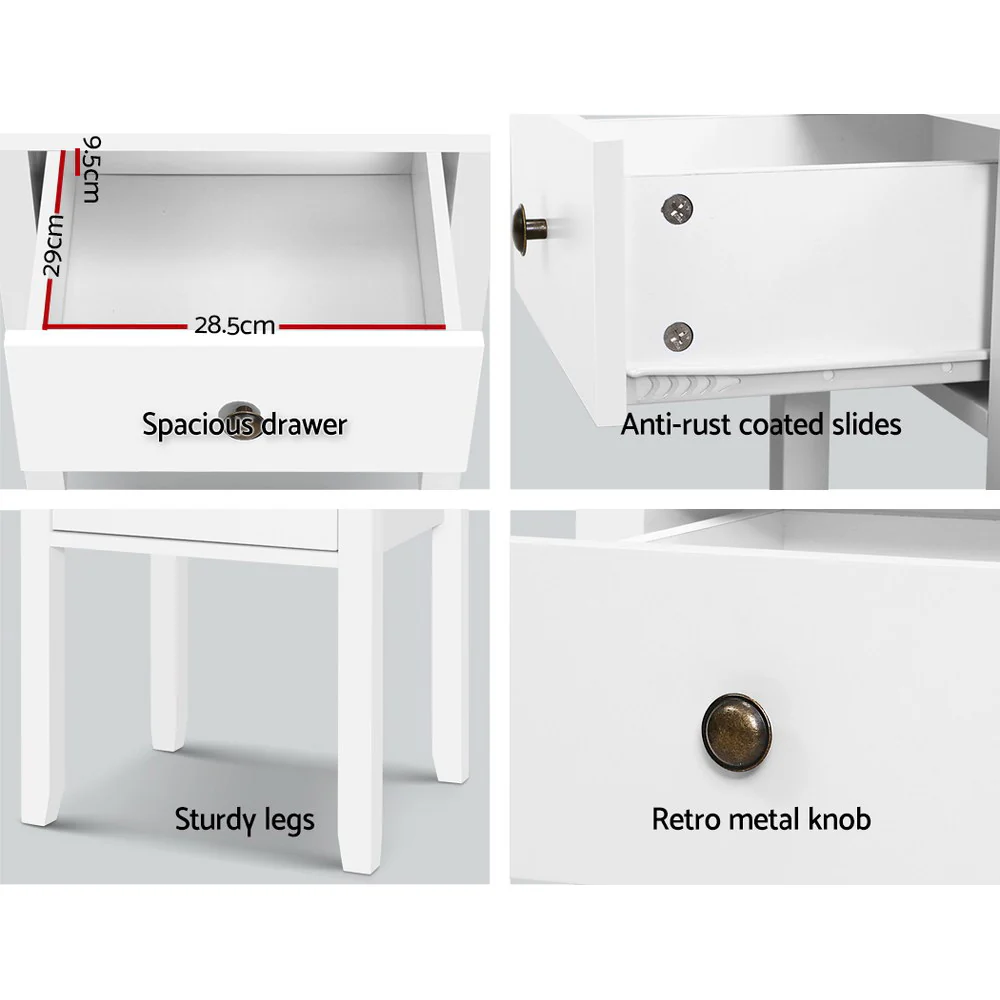 Artiss Bedside Table 1 Drawer - BOW White - Image 4