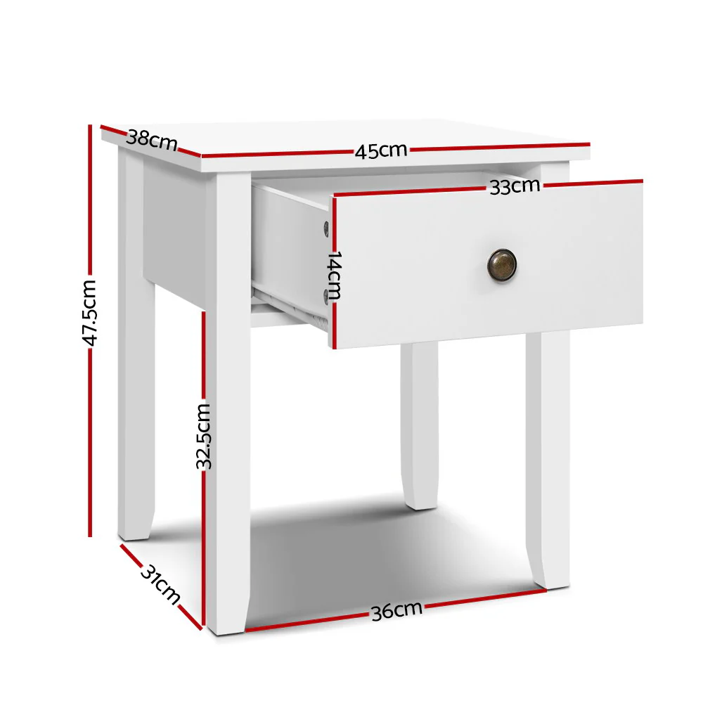 Artiss Bedside Table 1 Drawer - BOW White - Image 7