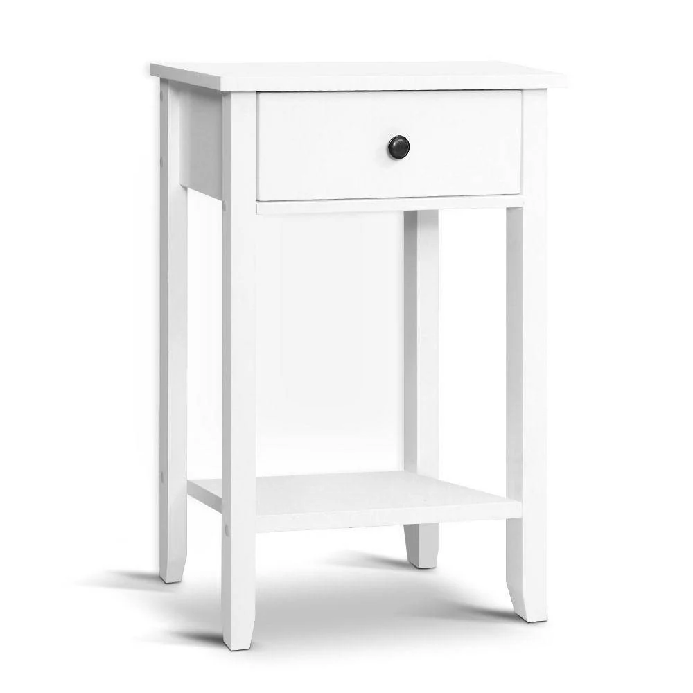 Artiss Bedside Table 1 Drawer with Shelf - BOWIE White
