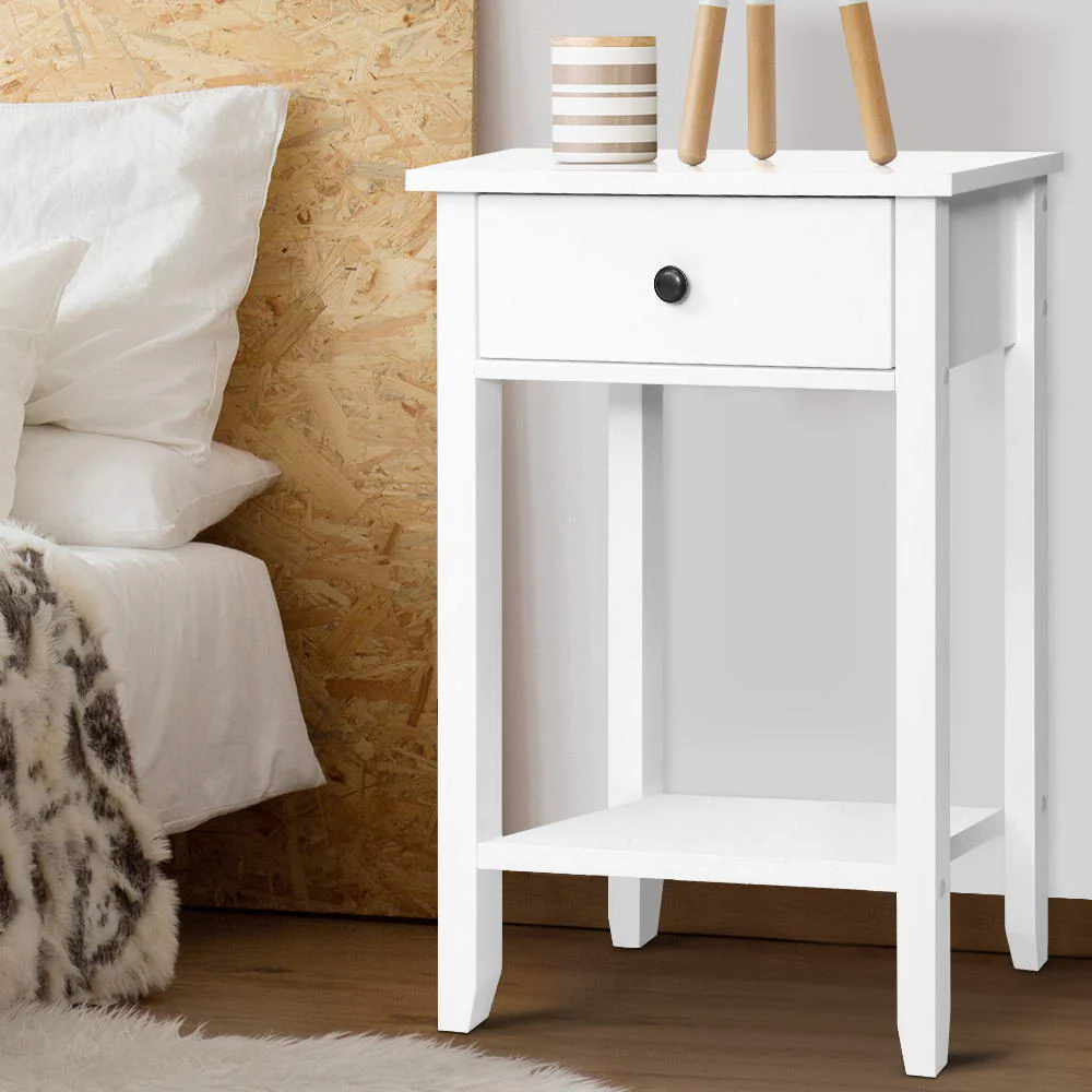 Artiss Bedside Table 1 Drawer with Shelf - BOWIE White - Image 3