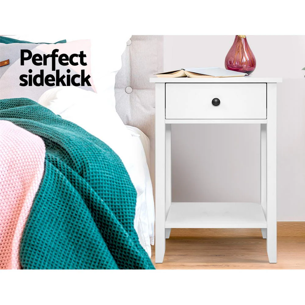 Artiss Bedside Table 1 Drawer with Shelf - BOWIE White - Image 4