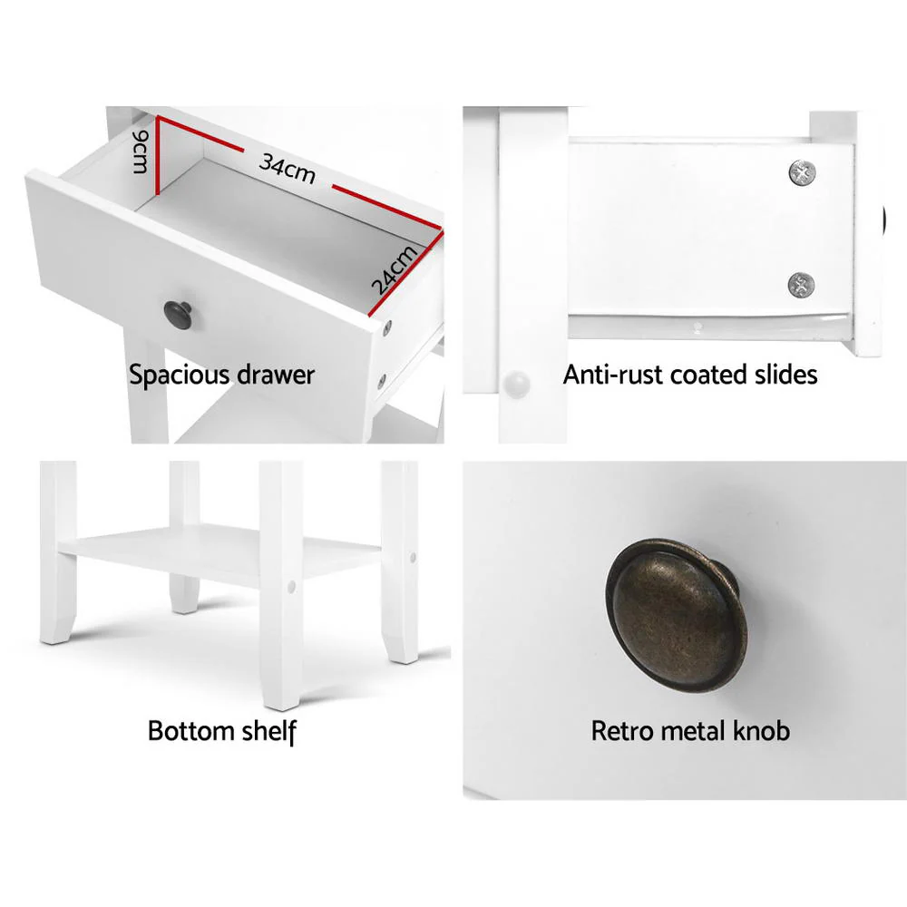 Artiss Bedside Table 1 Drawer with Shelf - BOWIE White - Image 5