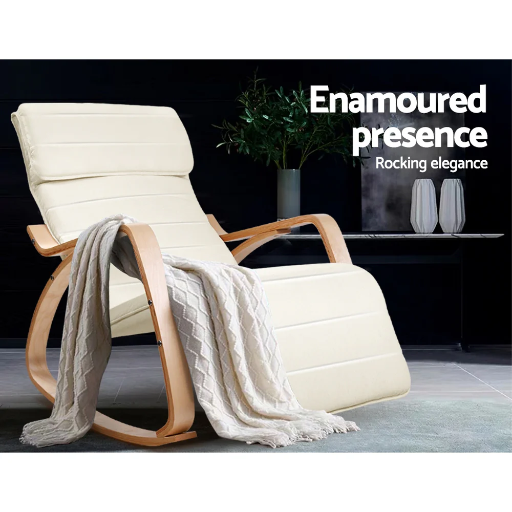 Artiss Rocking Armchair Bentwood Frame With Footrest Beige Afton - Image 6