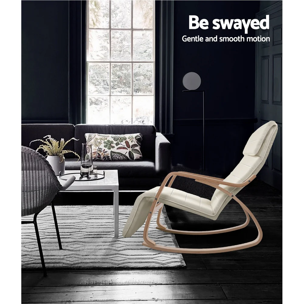 Artiss Rocking Armchair Bentwood Frame With Footrest Beige Afton - Image 7
