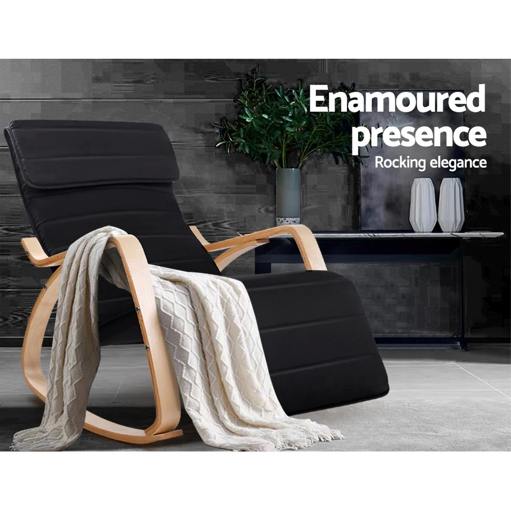 Artiss Rocking Armchair Bentwood Frame With Footrest Black Afton - Image 5
