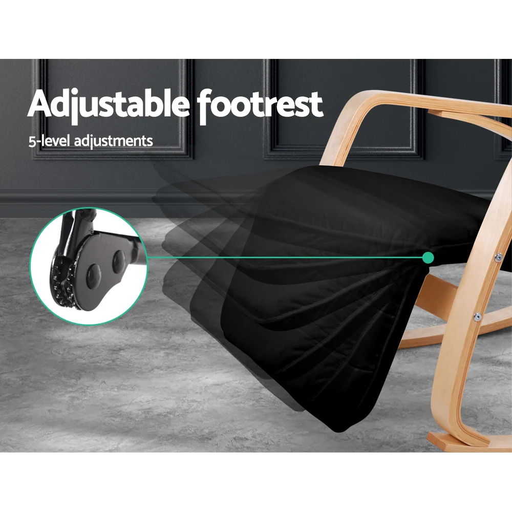 Artiss Rocking Armchair Bentwood Frame With Footrest Black Afton - Image 6