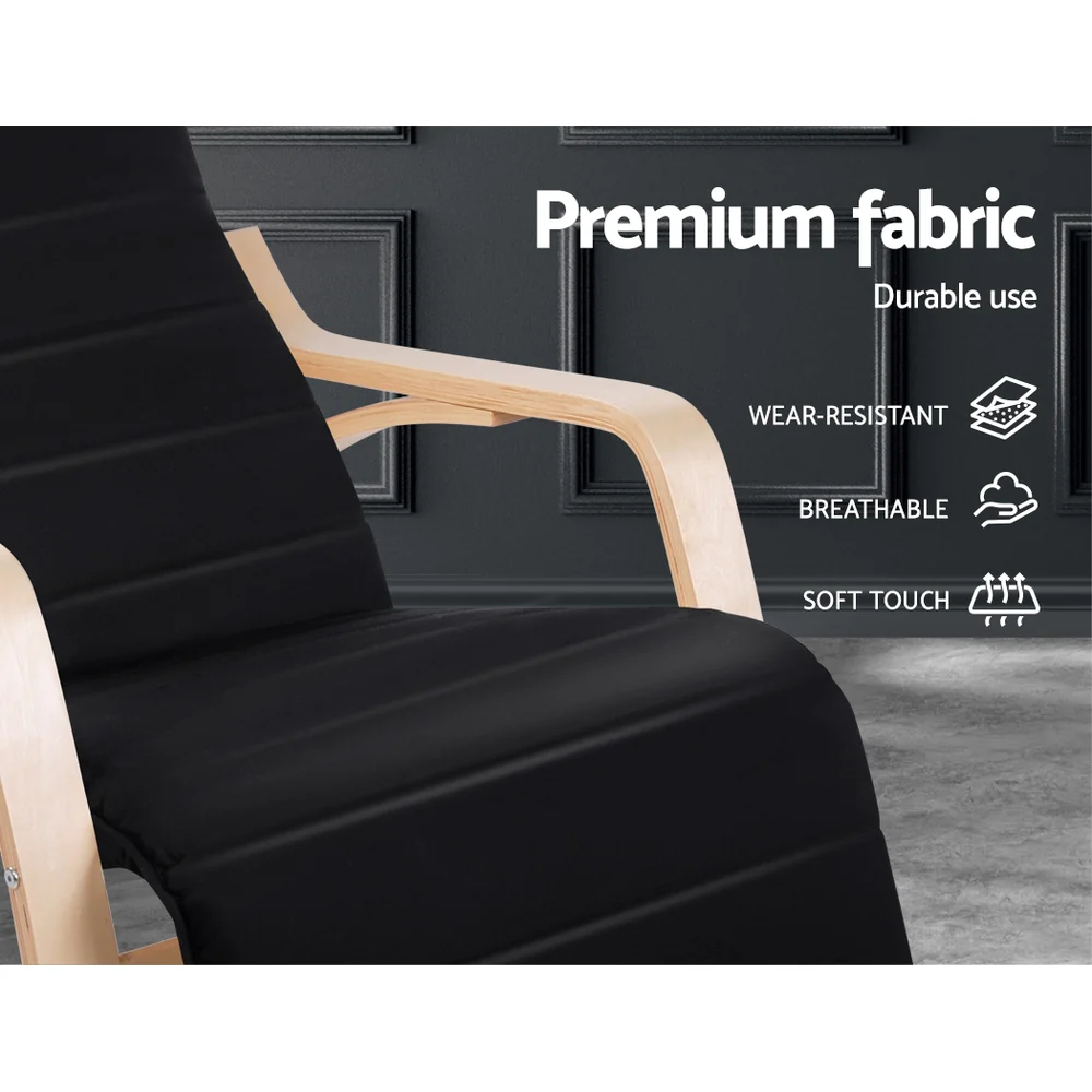 Artiss Rocking Armchair Bentwood Frame With Footrest Black Afton - Image 7