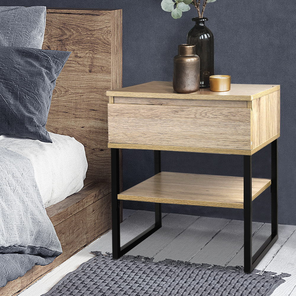 Artiss Bedside Table 1 Drawers with Shelf - CASEY - Image 2