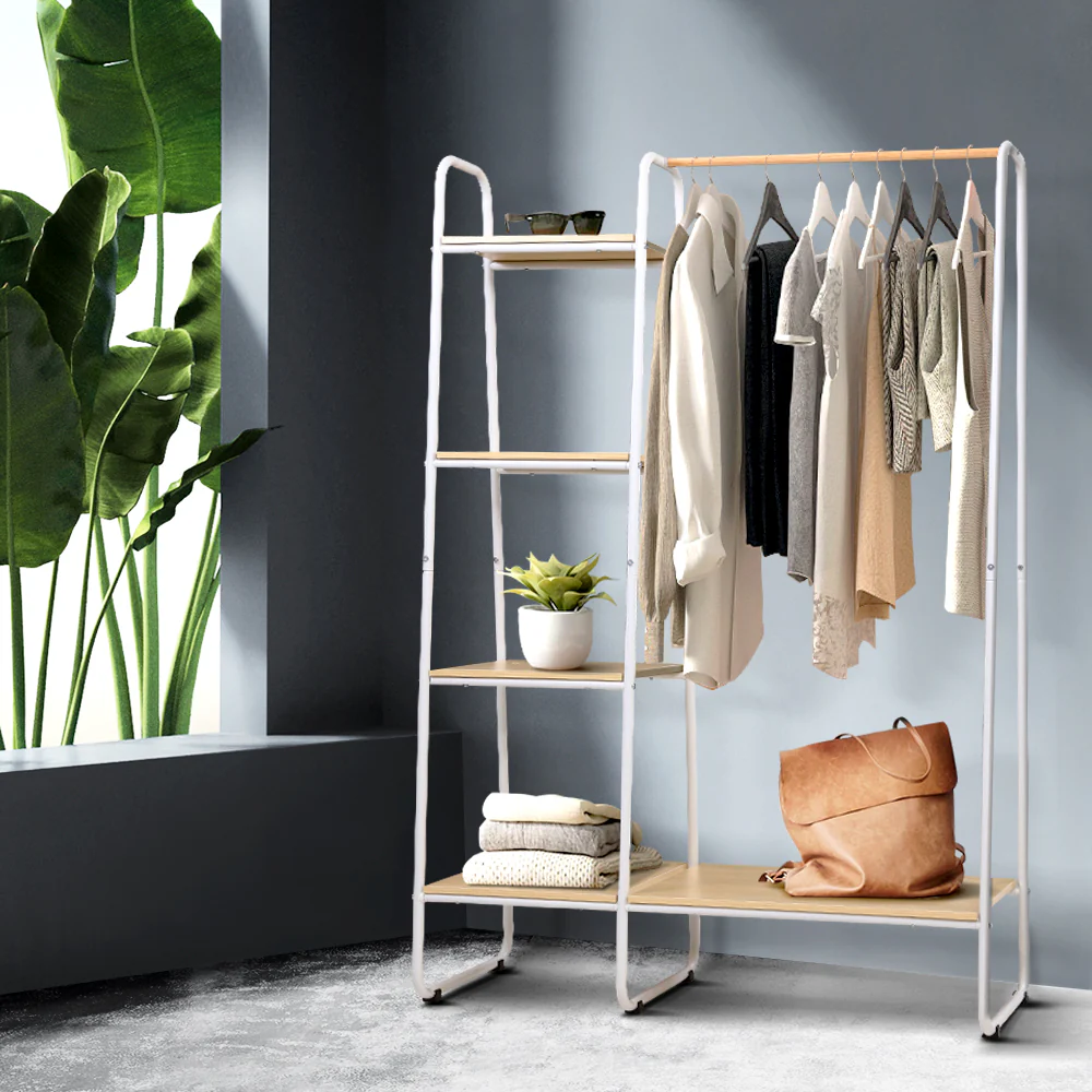 Artiss Clothes Rack Coat Stand 150cm Hanger Closet White - Image 8