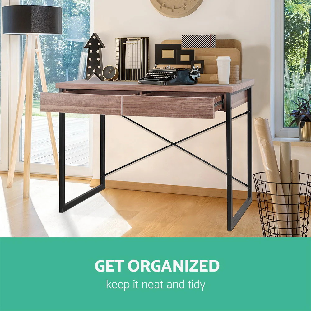 Artiss Computer Desk Drawer Storage Walnut 100CM - Image 6