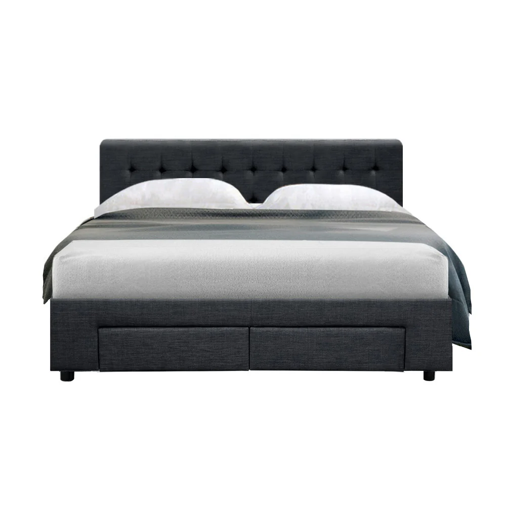 Artiss Bed Frame Double Size with 4 Drawers Grey AVIO - Image 3