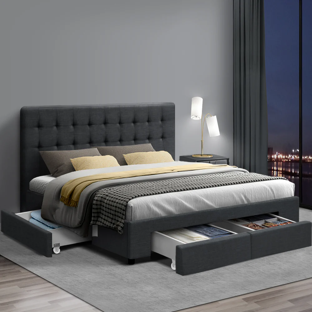 Artiss Bed Frame Double Size with 4 Drawers Grey AVIO - Image 8