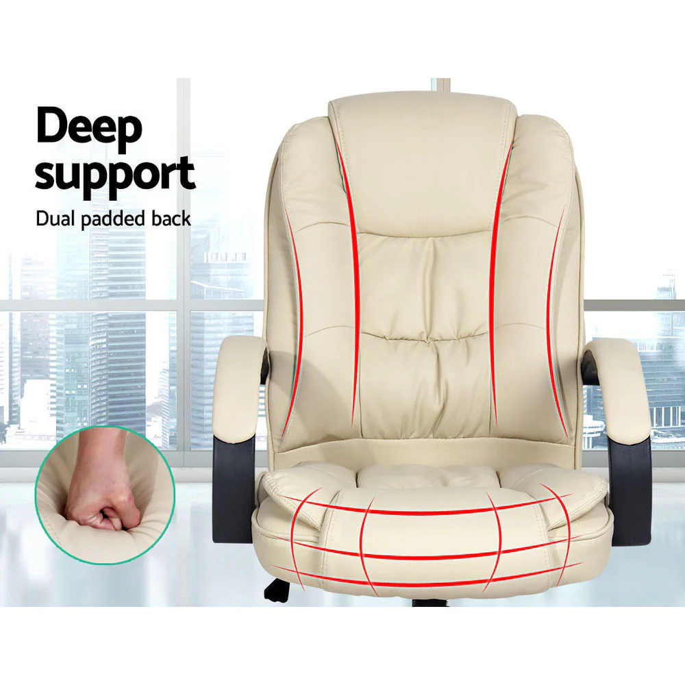 Artiss Executive Office Chair Leather Tilt Beige - Image 5
