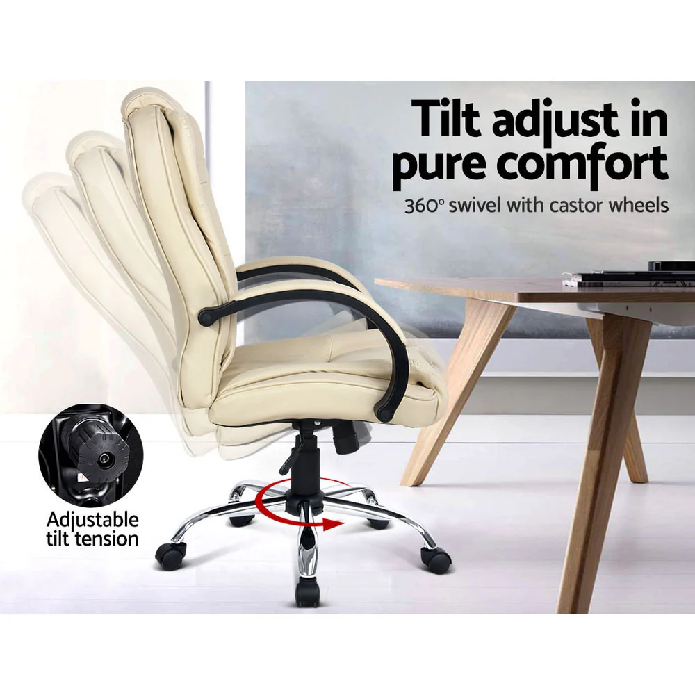 Artiss Executive Office Chair Leather Tilt Beige - Image 6