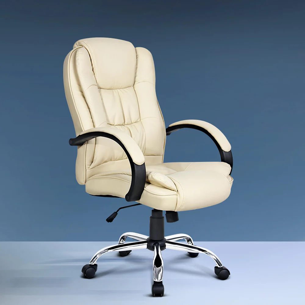 Artiss Executive Office Chair Leather Tilt Beige - Image 8