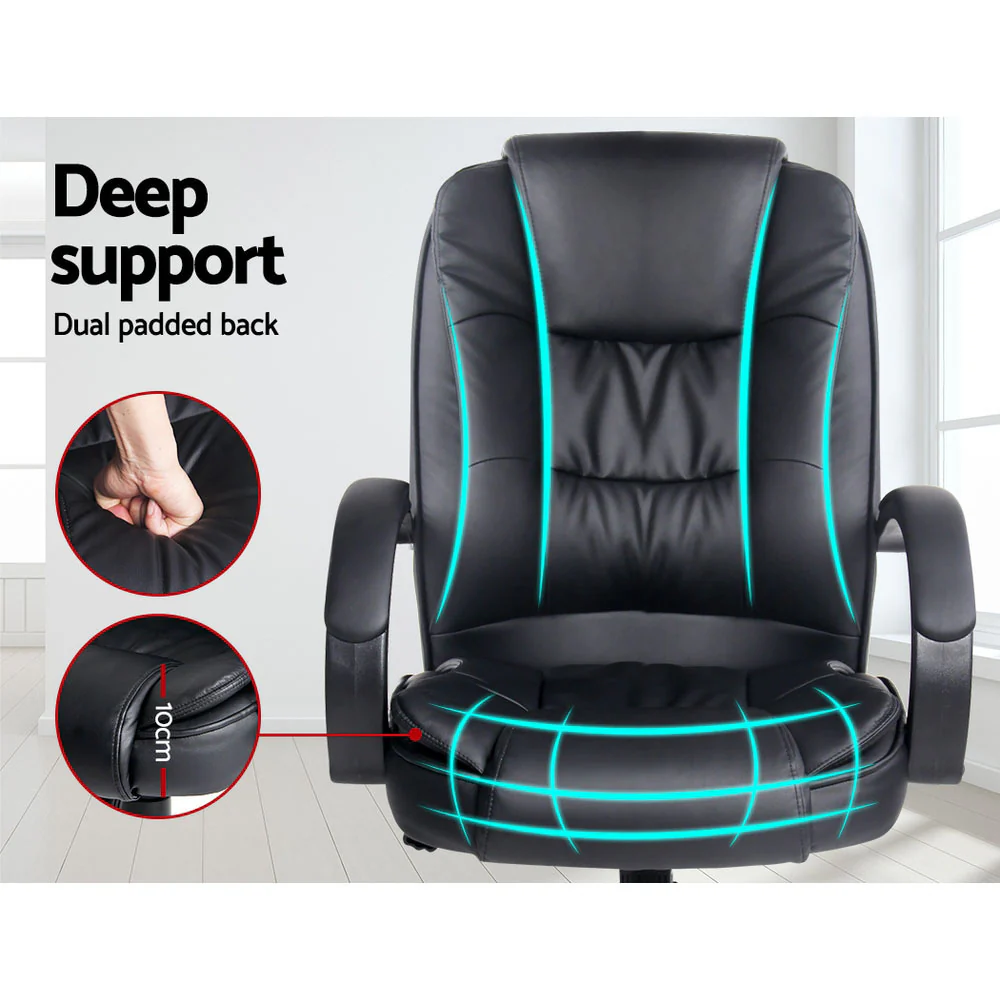 Artiss Executive Office Chair Leather Tilt Black - Image 4