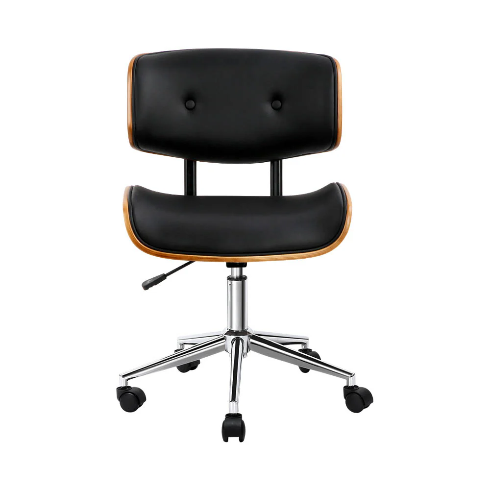 Artiss Wooden Office Chair Fabric Seat Black - Image 3