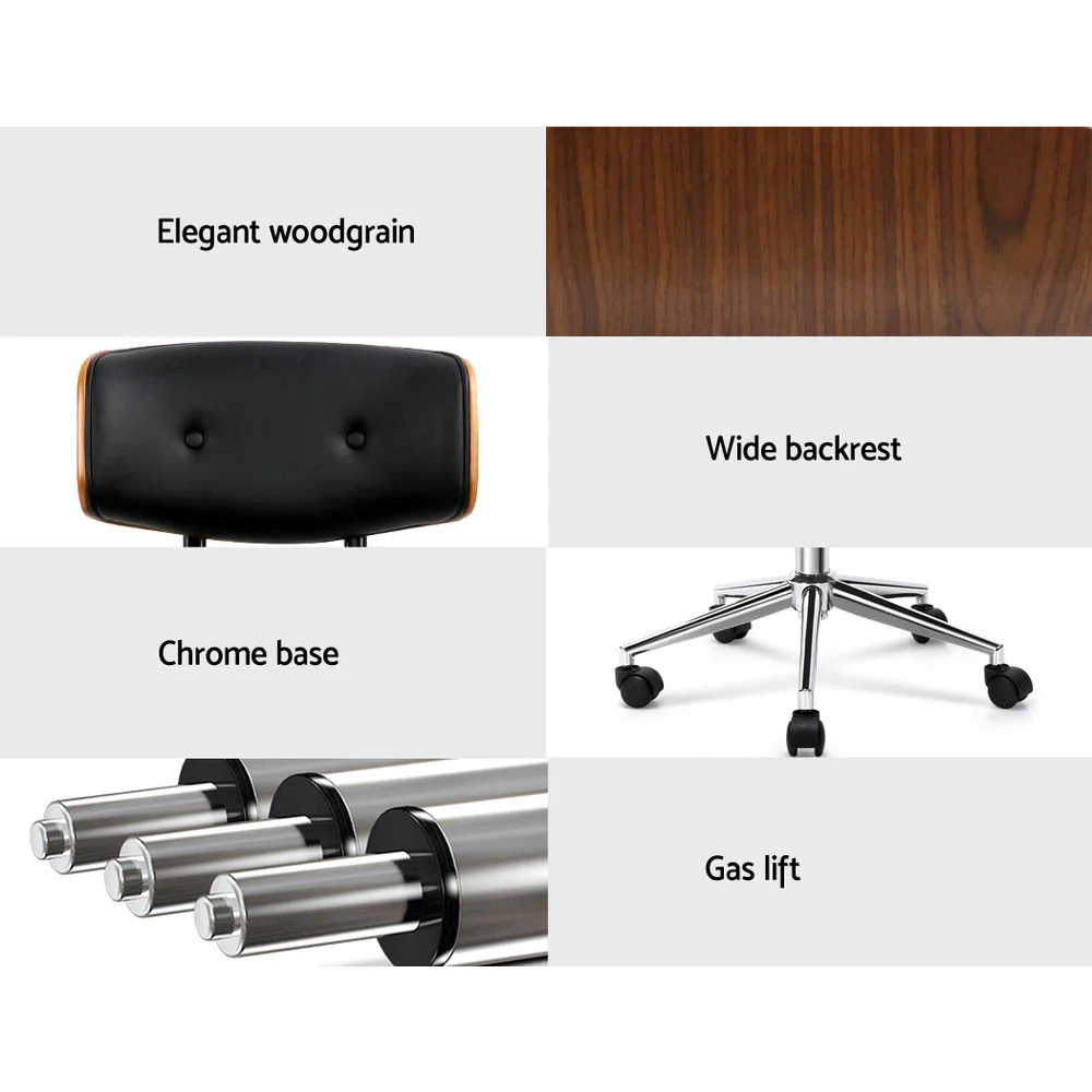 Artiss Wooden Office Chair Fabric Seat Black - Image 4