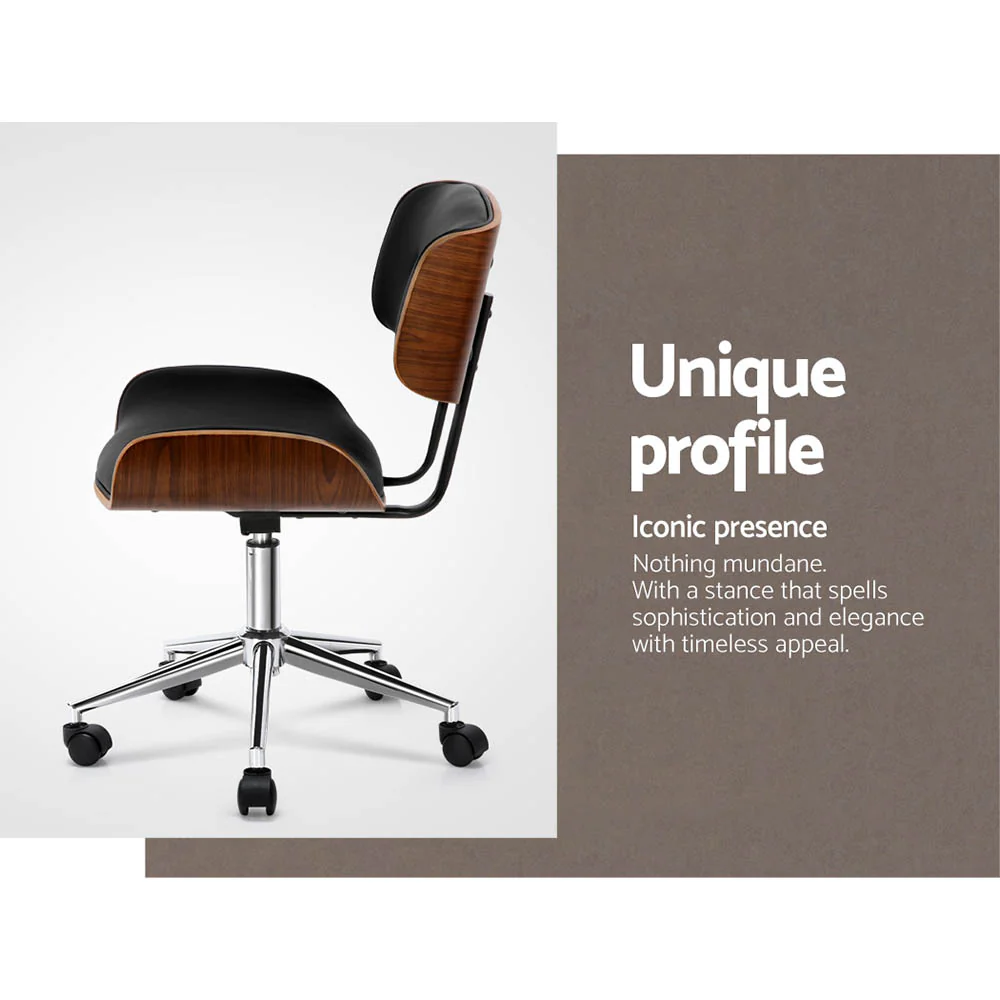 Artiss Wooden Office Chair Fabric Seat Black - Image 6
