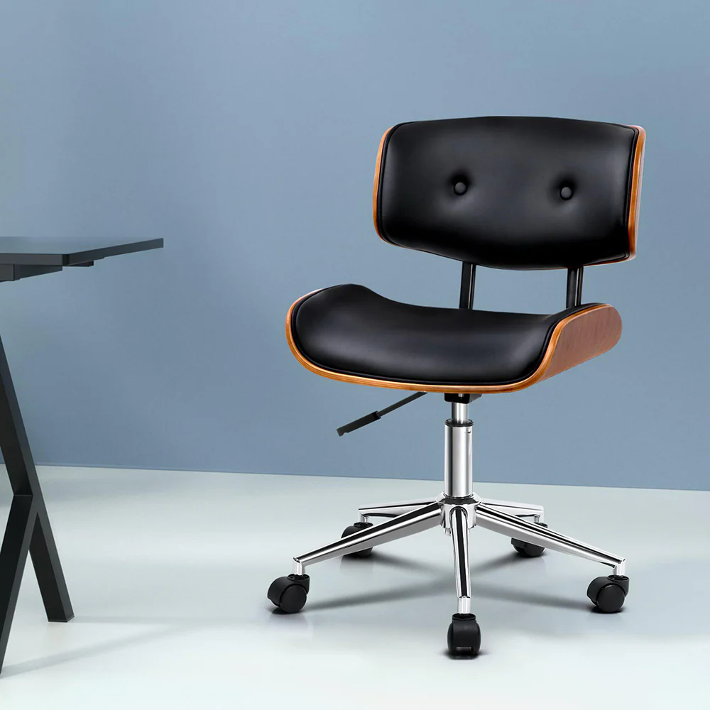 Artiss Wooden Office Chair Fabric Seat Black - Image 8