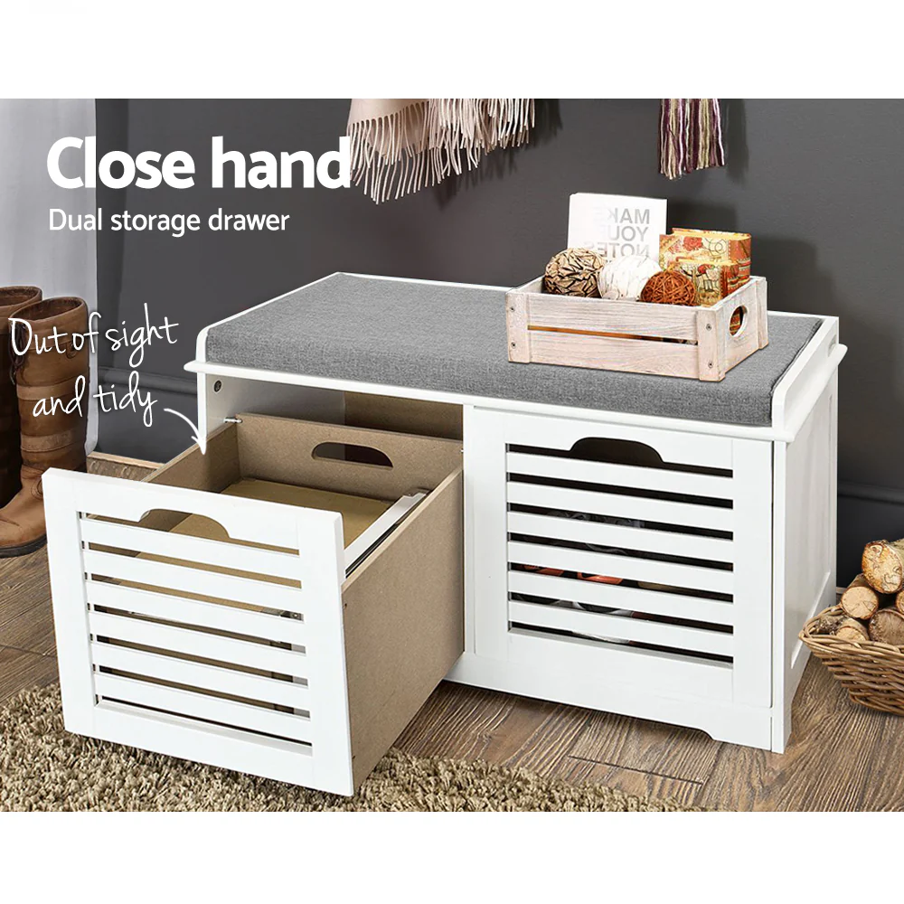 Artiss Shoe Cabinet Bench Storage Rack White Caye - Image 6