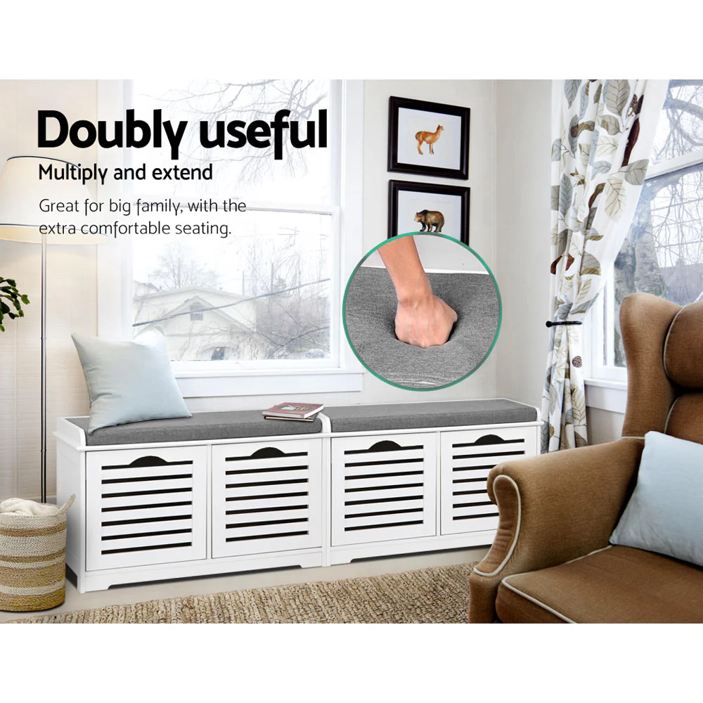 Artiss Shoe Cabinet Bench Storage Rack White Caye - Image 7