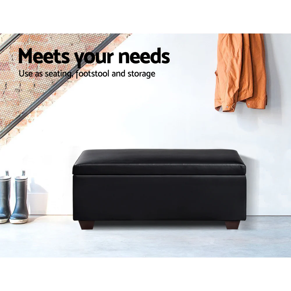 Artiss Storage Ottoman Blanket Box 80cm Leather Black - Image 4