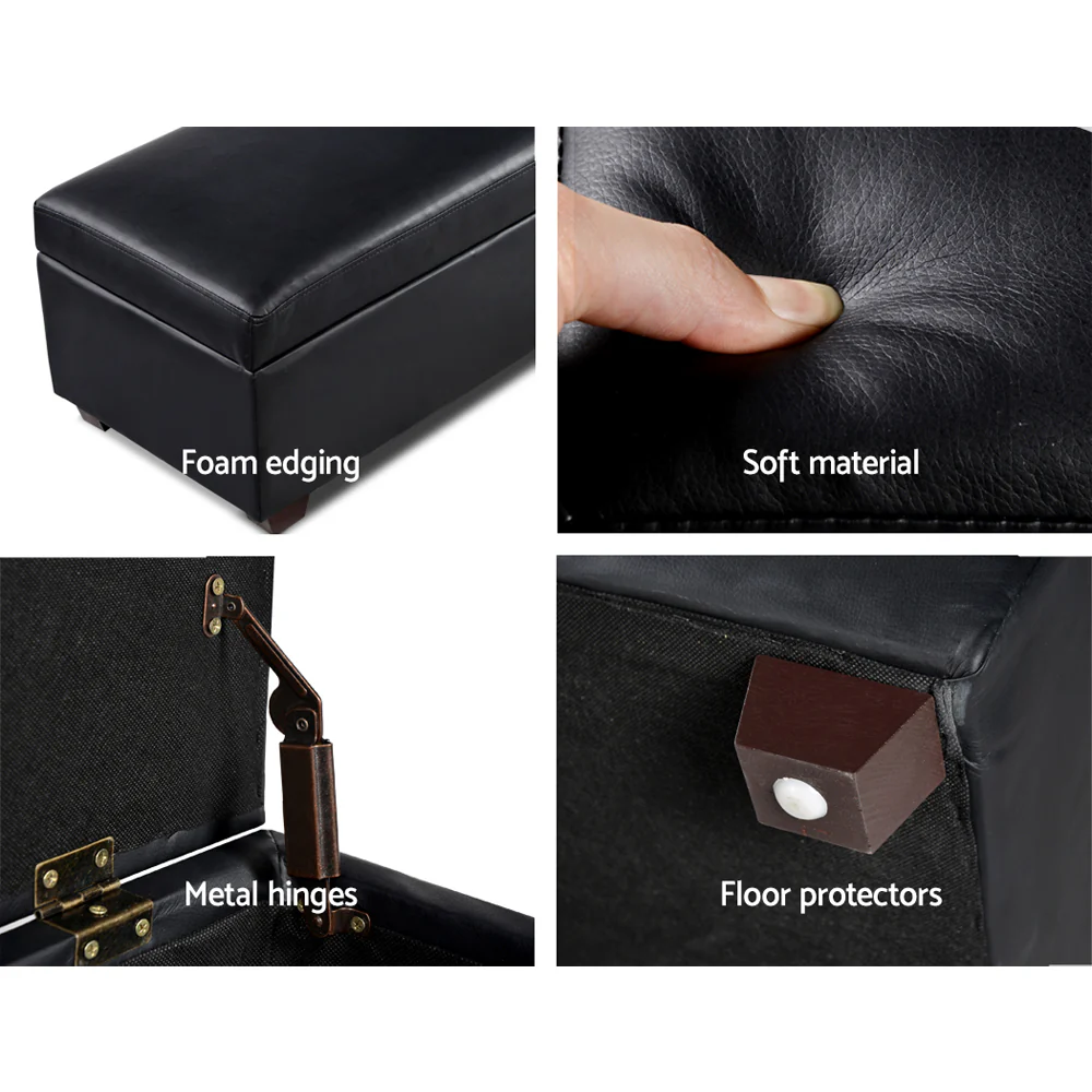 Artiss Storage Ottoman Blanket Box 80cm Leather Black - Image 6