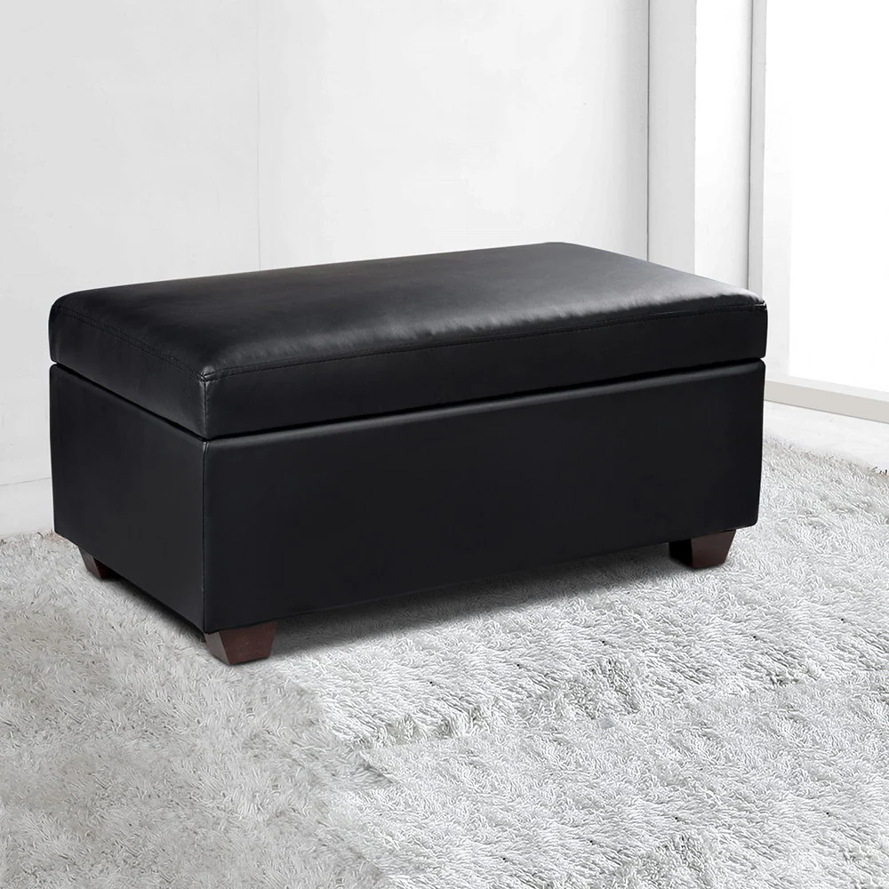 Artiss Storage Ottoman Blanket Box 80cm Leather Black - Image 7