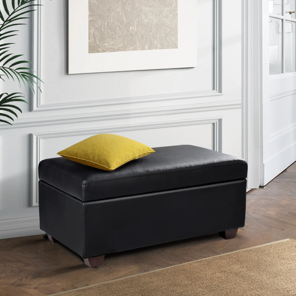 Artiss Storage Ottoman Blanket Box 80cm Leather Black - Image 8