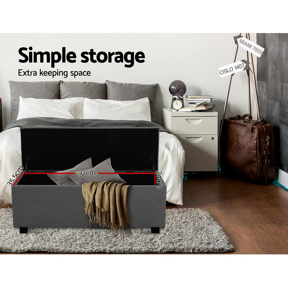 Artiss Storage Ottoman Blanket Box 97cm Linen Grey - Image 5
