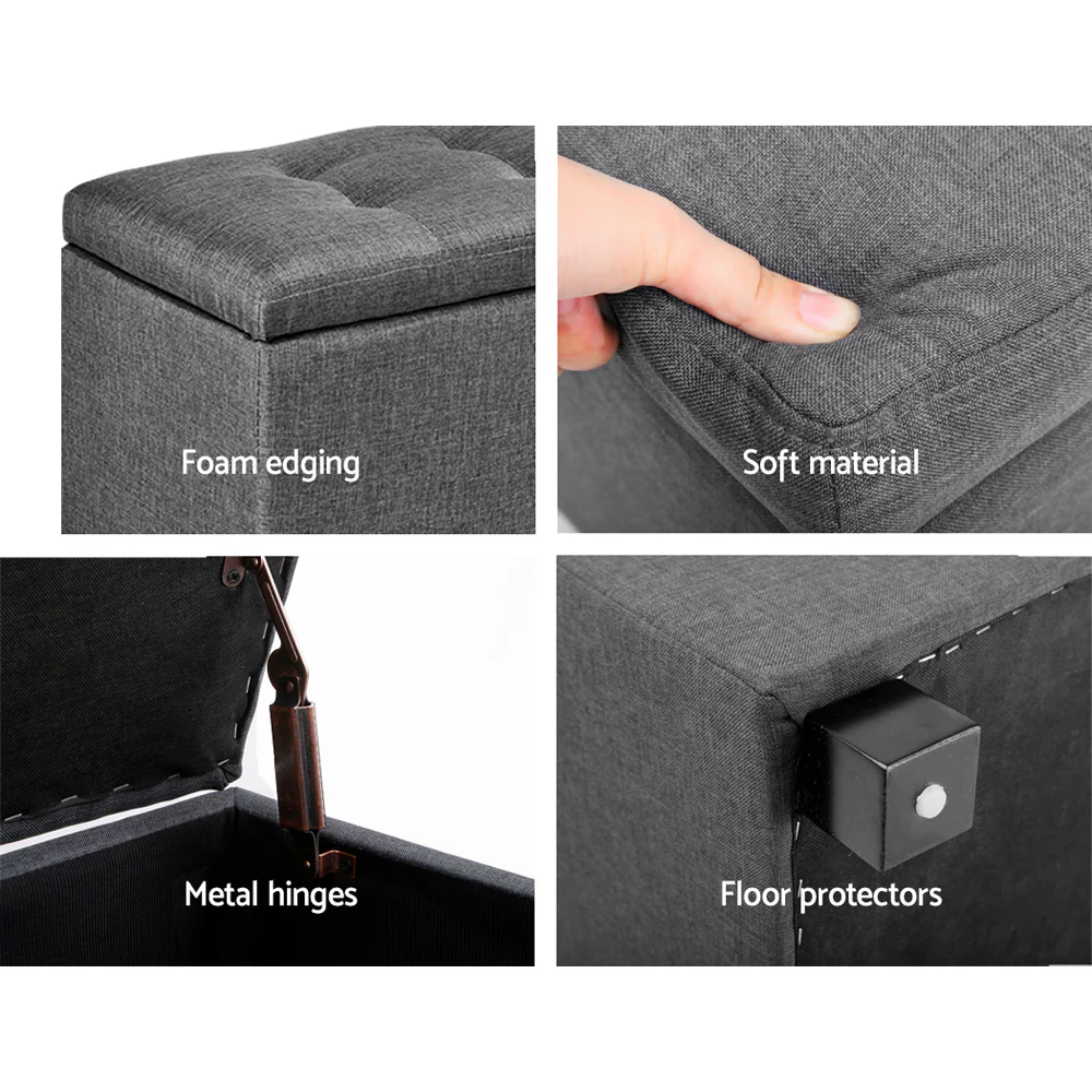 Artiss Storage Ottoman Blanket Box 97cm Linen Grey - Image 6